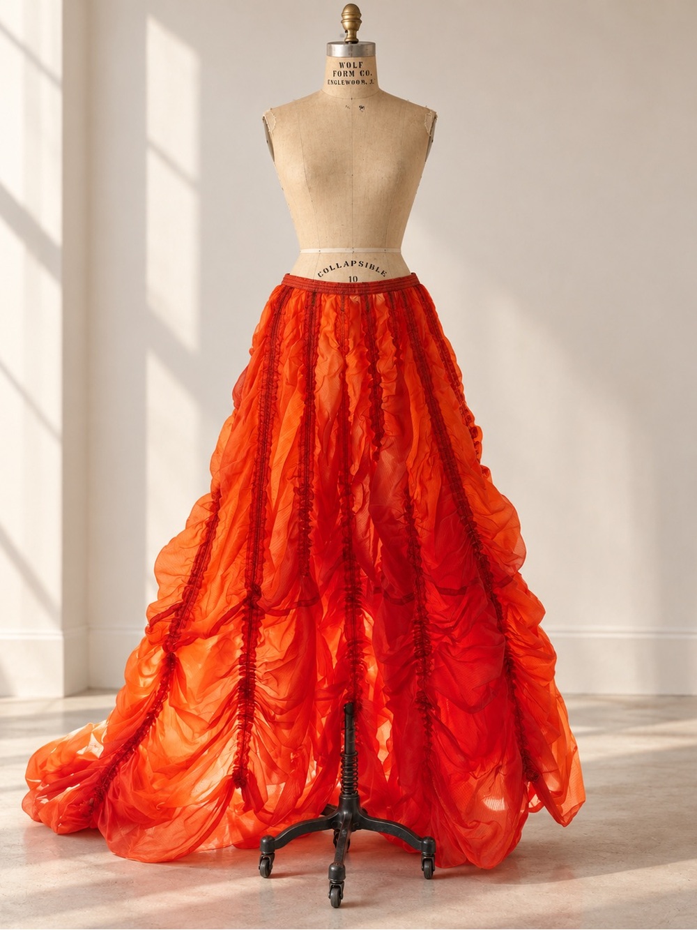 Vintage 1980s OMO Norma Kamali Orange Parachute Skirt Avant Garde Runway